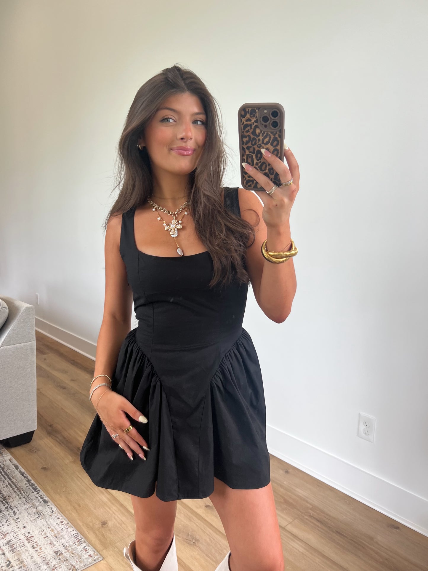 Black Lace Up Mini Dress