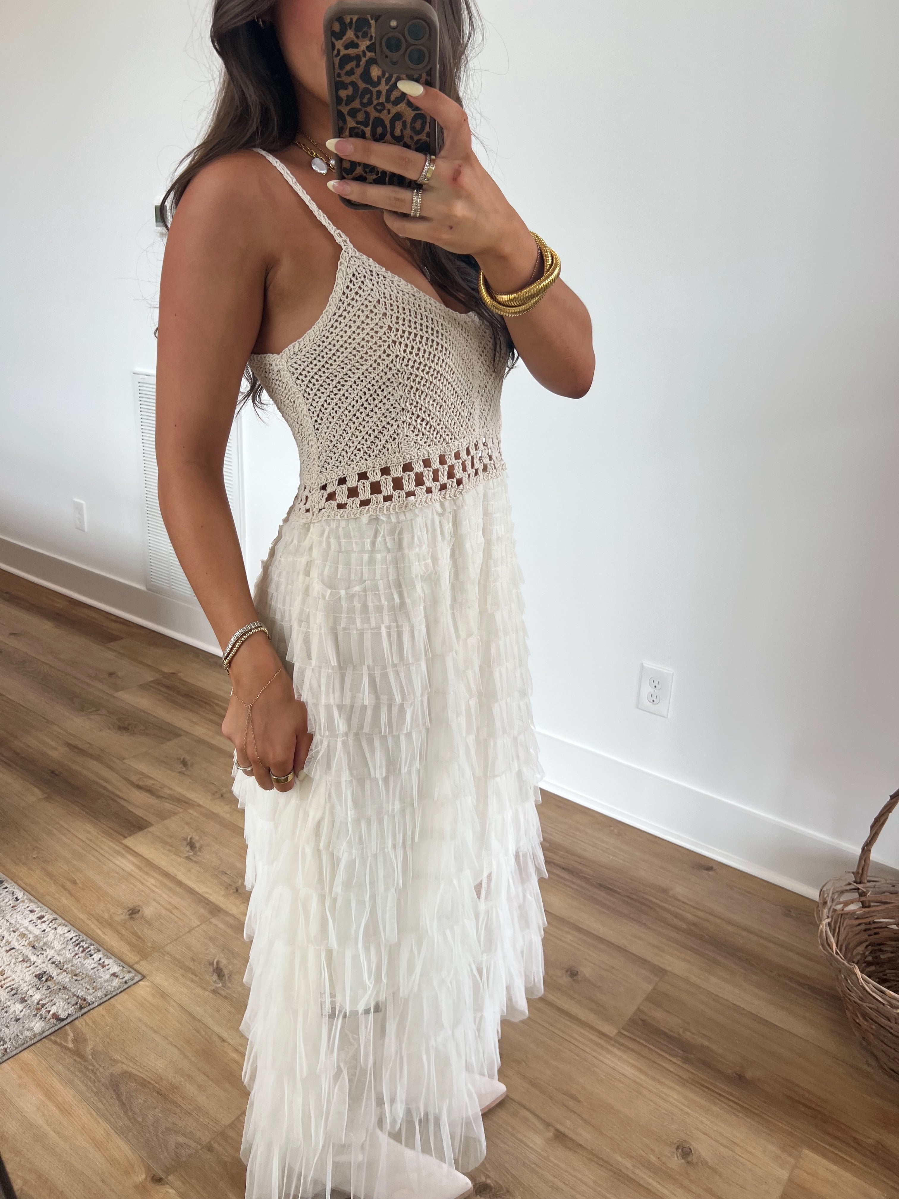 Crochet Ruffle Midi Dress