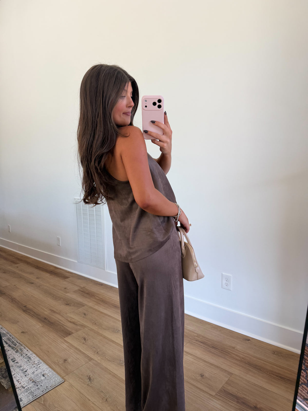 Brown Suede Pants Set