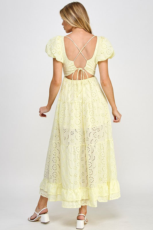 The Fancy Eyelet Midi (Yellow)