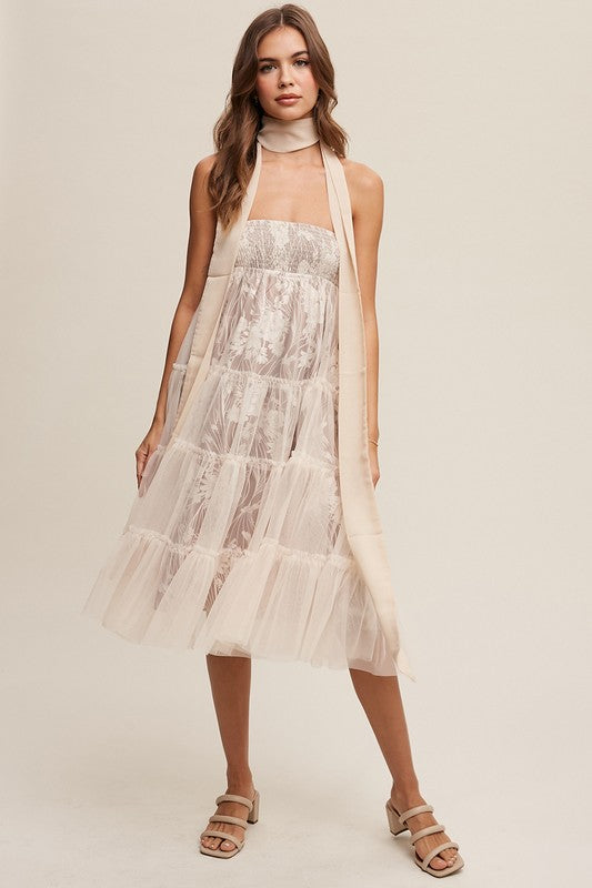 Floral Tiered Mesh Skirt (Dress)