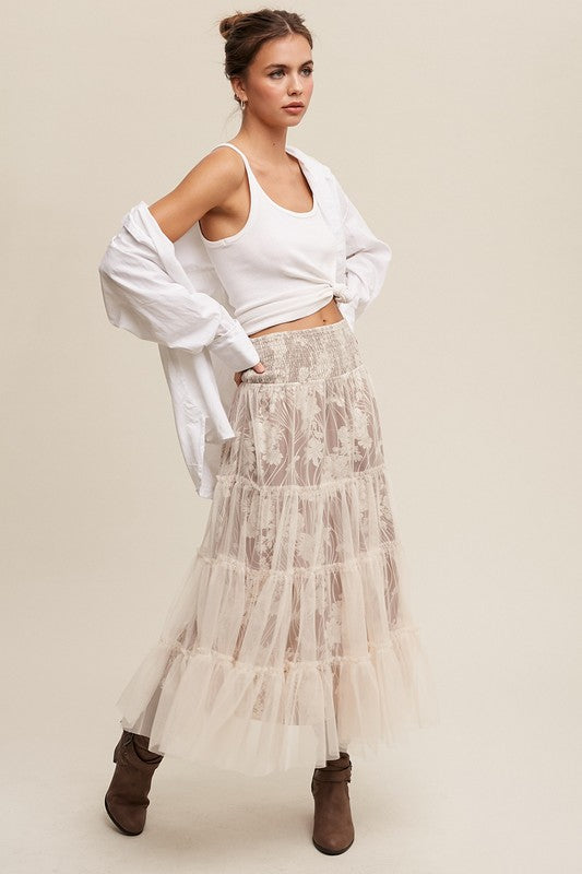 Floral Tiered Mesh Skirt (Dress)