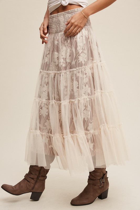 Floral Tiered Mesh Skirt (Dress)