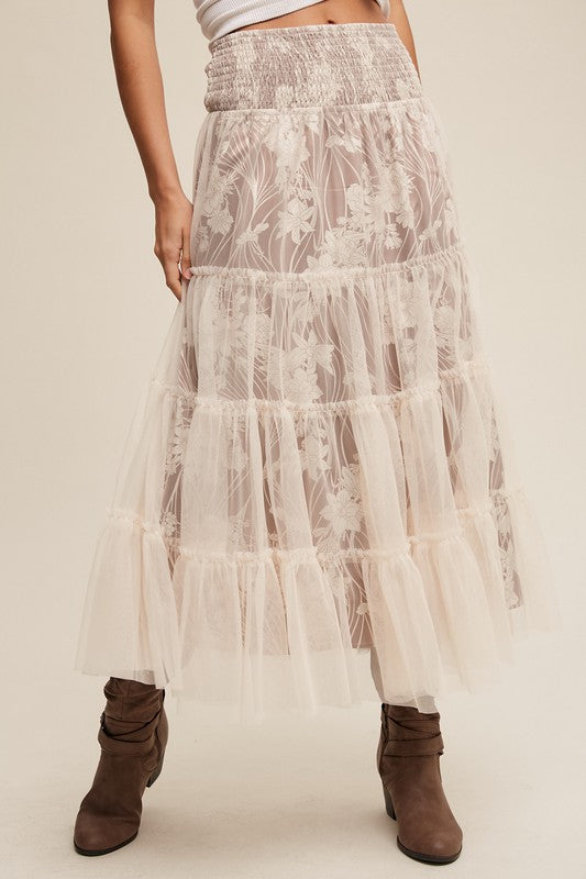 Floral Tiered Mesh Skirt (Dress)