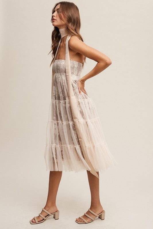 Floral Tiered Mesh Skirt (Dress)