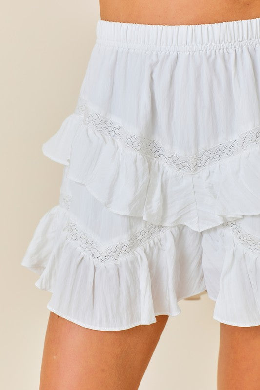 White Ruffle Lace Shorts