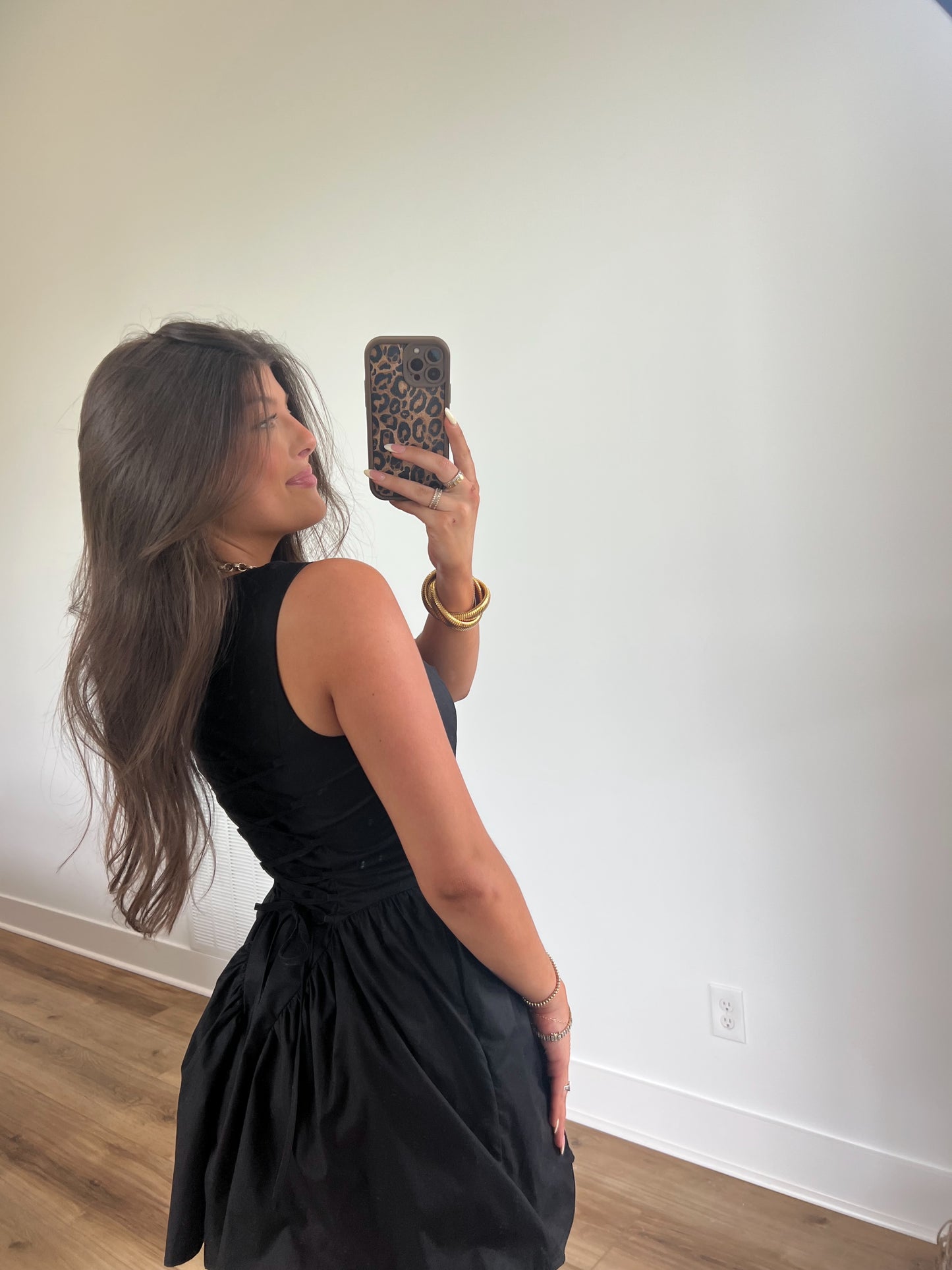Black Lace Up Mini Dress