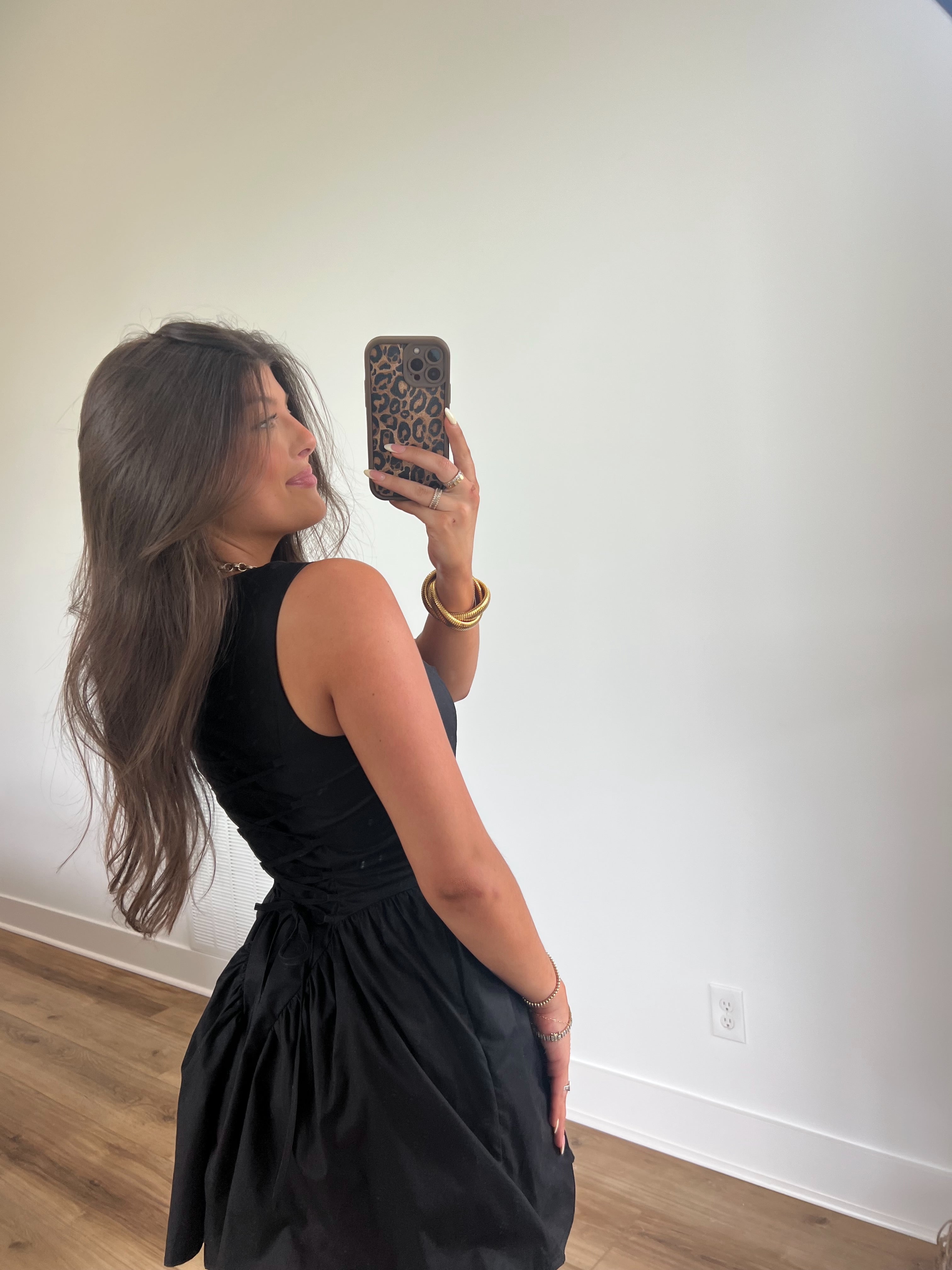 Black Lace Up Mini Dress