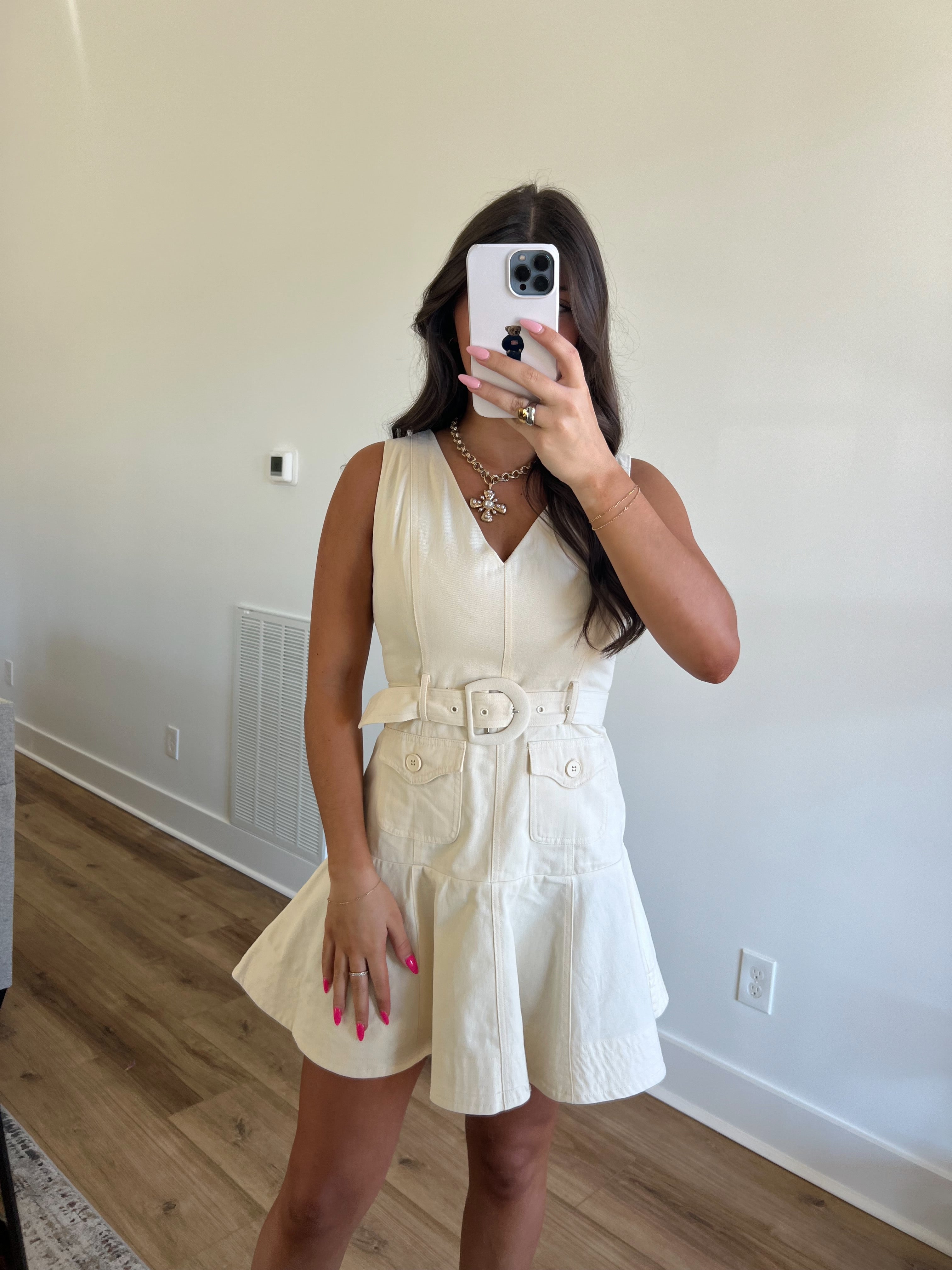 Cream Denim Daisy Mini Dress