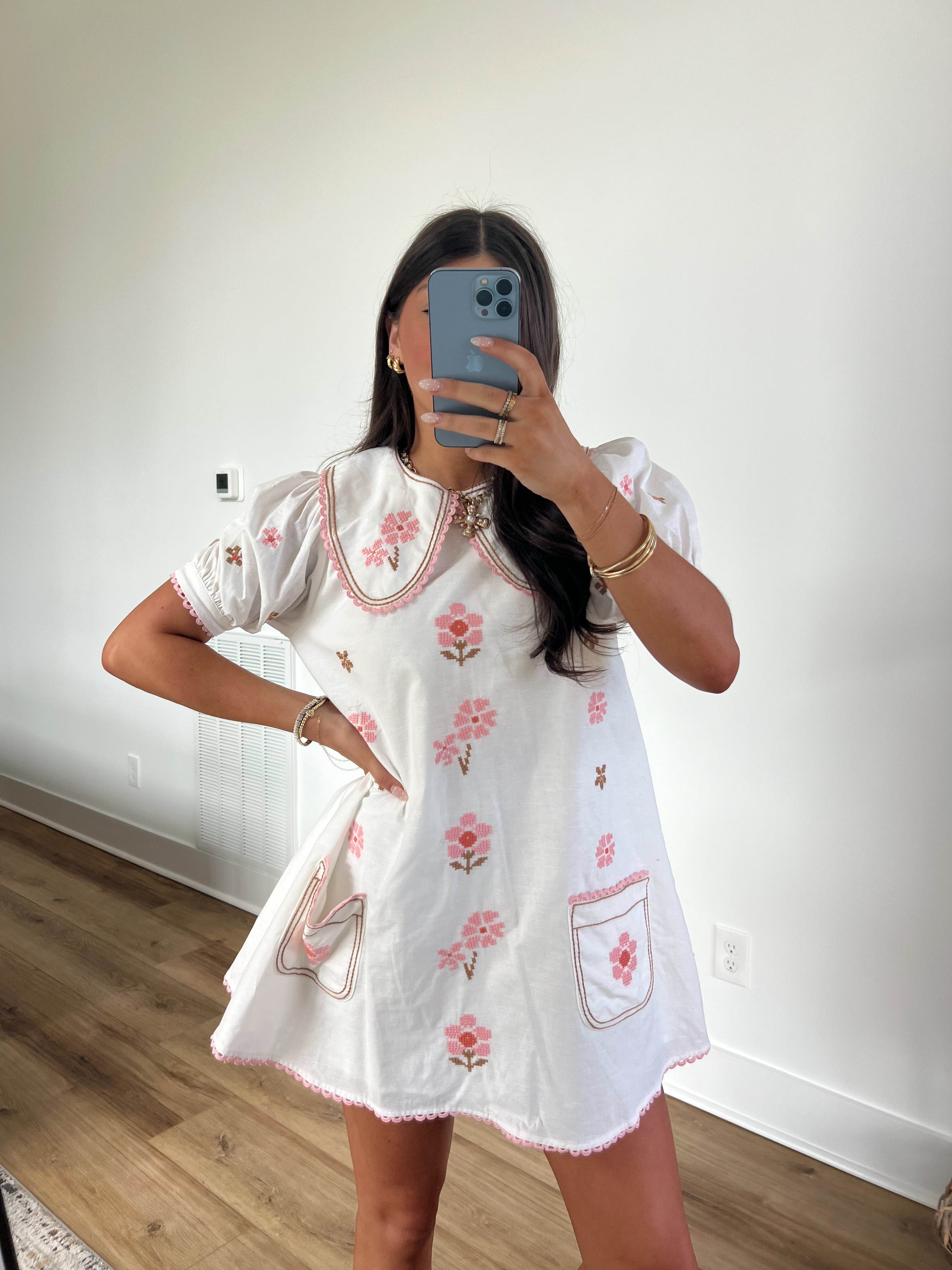 Flower Embroidery Mini Dress