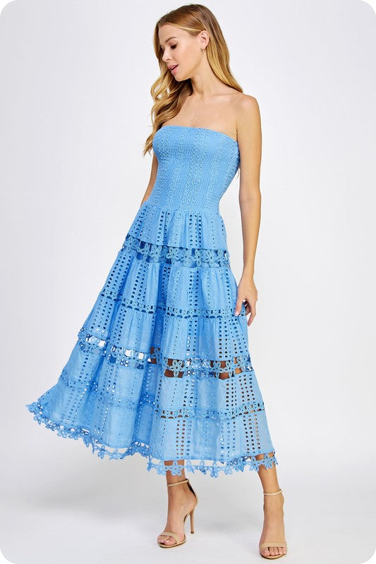 Baby Blue Eyelet Midi Dress