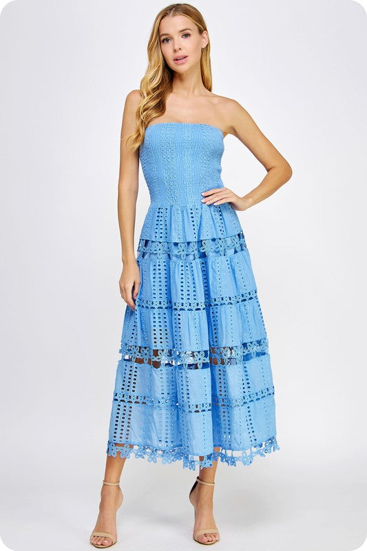 Baby Blue Eyelet Midi Dress