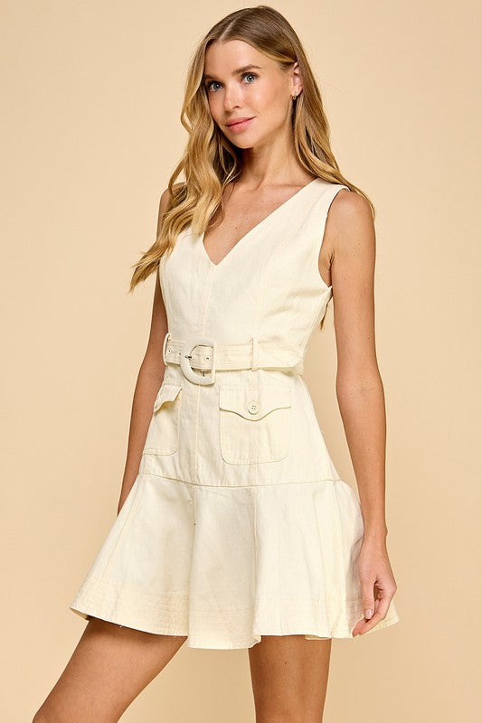 Cream Denim Daisy Mini Dress