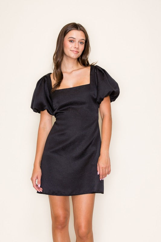 Black Puff Sleeve Mini Dress