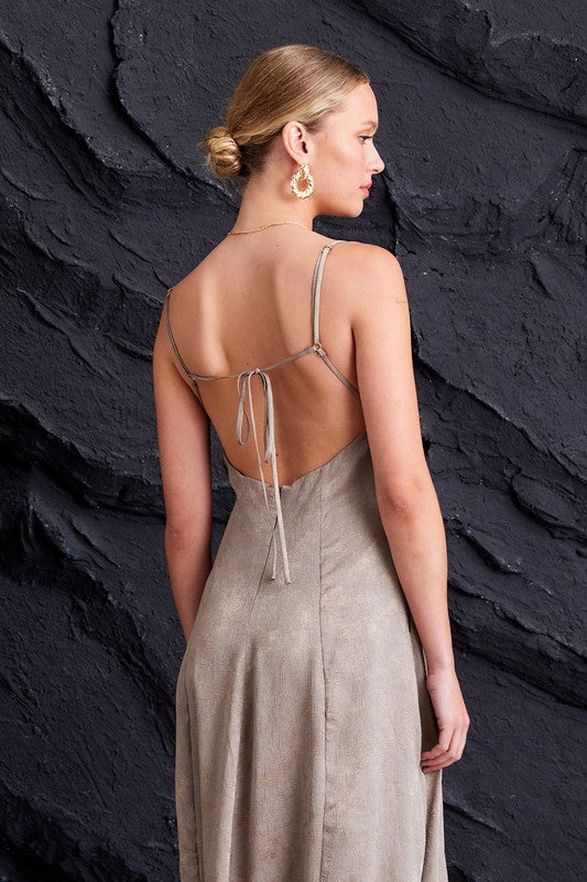 Charcoal/Gold Open Back Maxi Dress