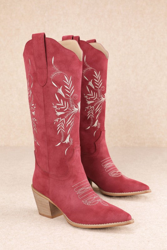 Ken Suede Cowgirl Boots (Red)