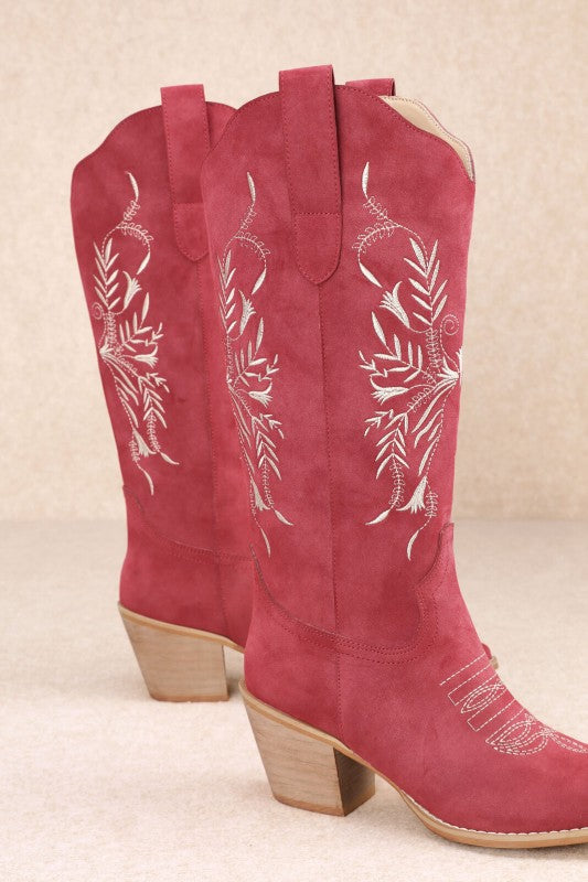 Ken Suede Cowgirl Boots (Red)