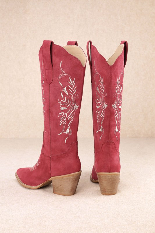 Ken Suede Cowgirl Boots (Red)