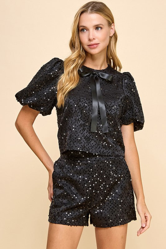 Santa Girl Sequin Shorts Set