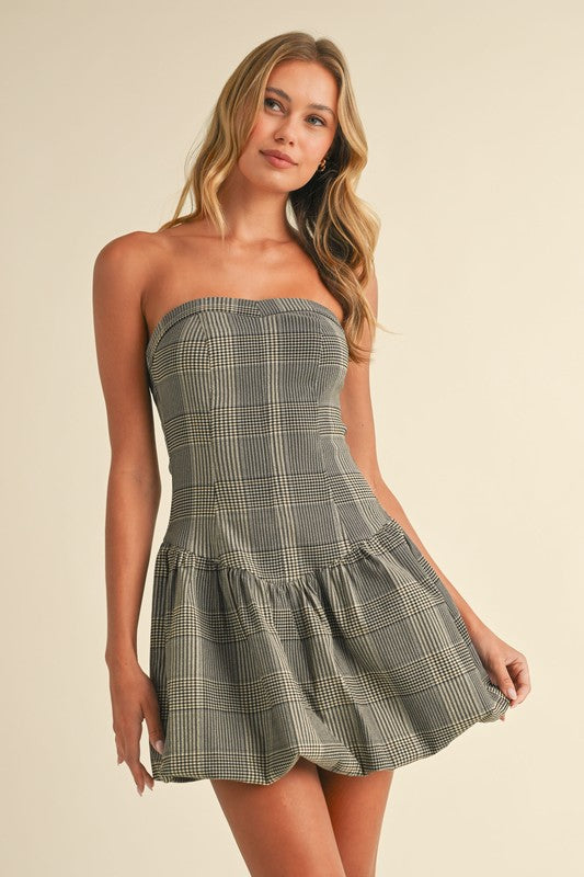 Christmas Plaid Drop Waist Mini Dress