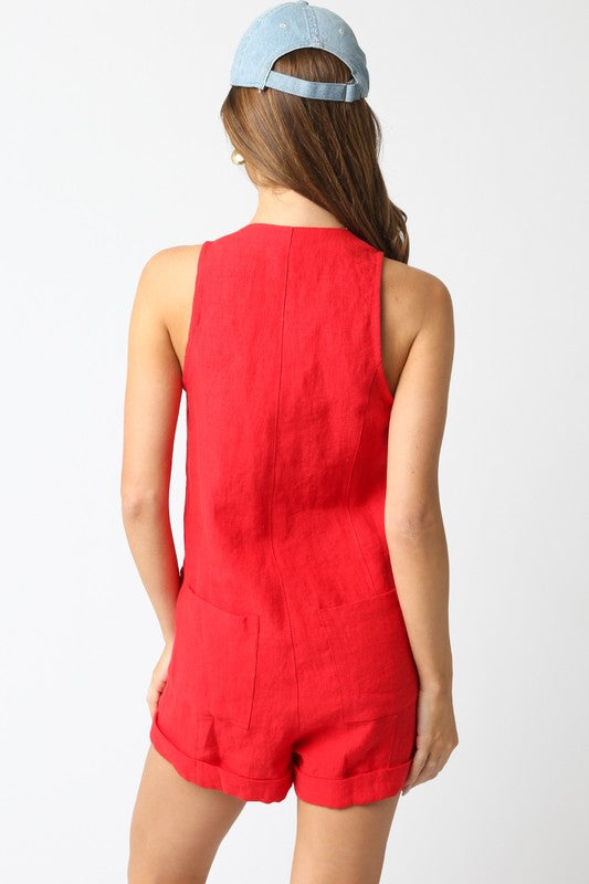 Elle Linen Romper (Red)