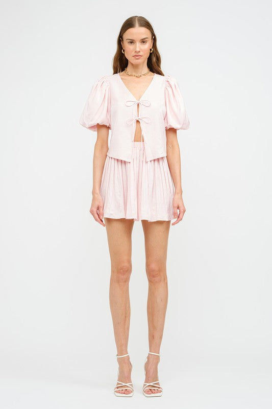 Aria Baby Pink Pleated Skirt Set