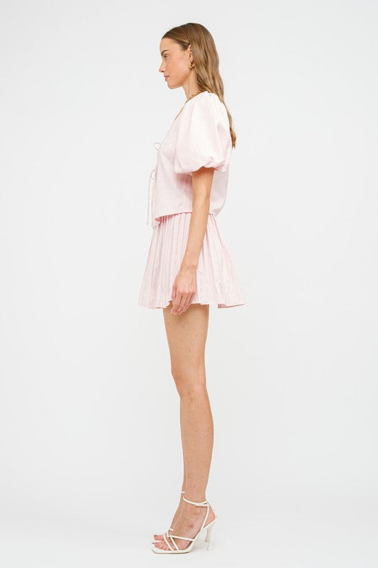 Aria Baby Pink Pleated Skirt Set