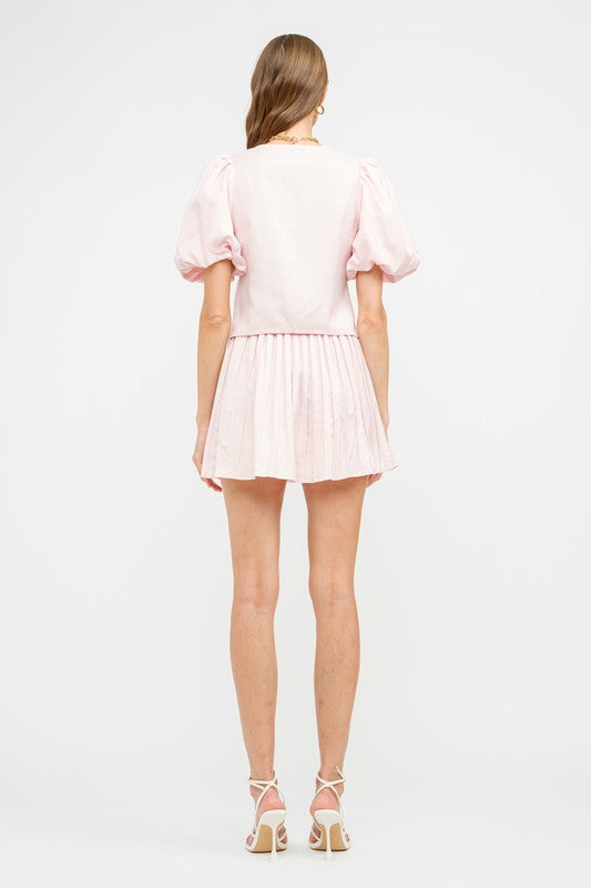 Aria Baby Pink Pleated Skirt Set
