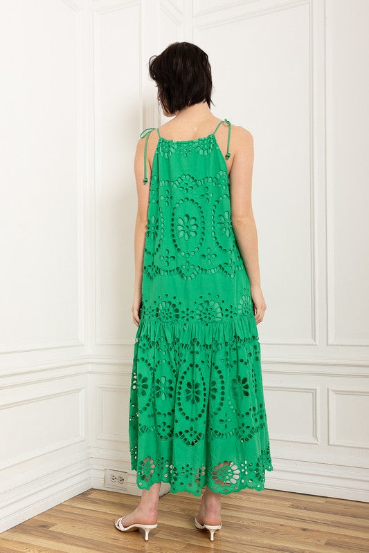 Kelly Green Elegant Eyelet Maxi Dress