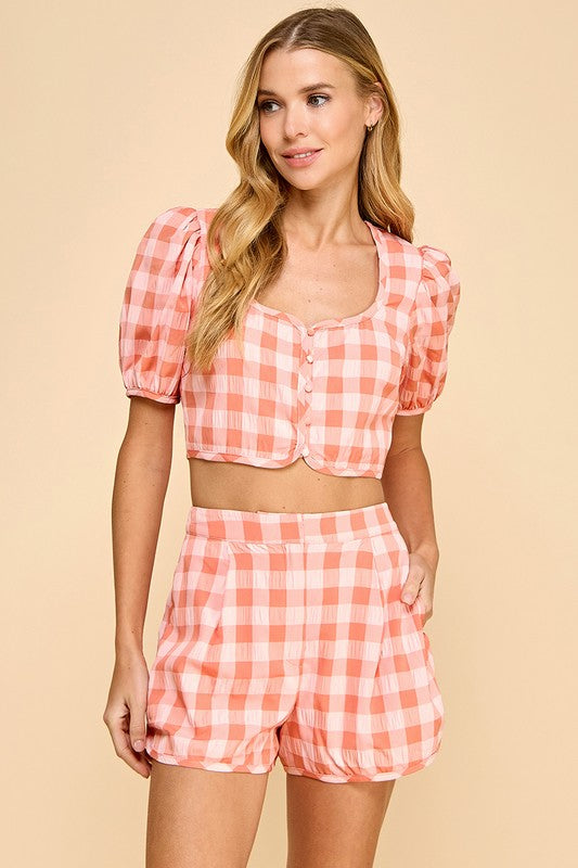 Carina Gingham Shorts Set (Peach)
