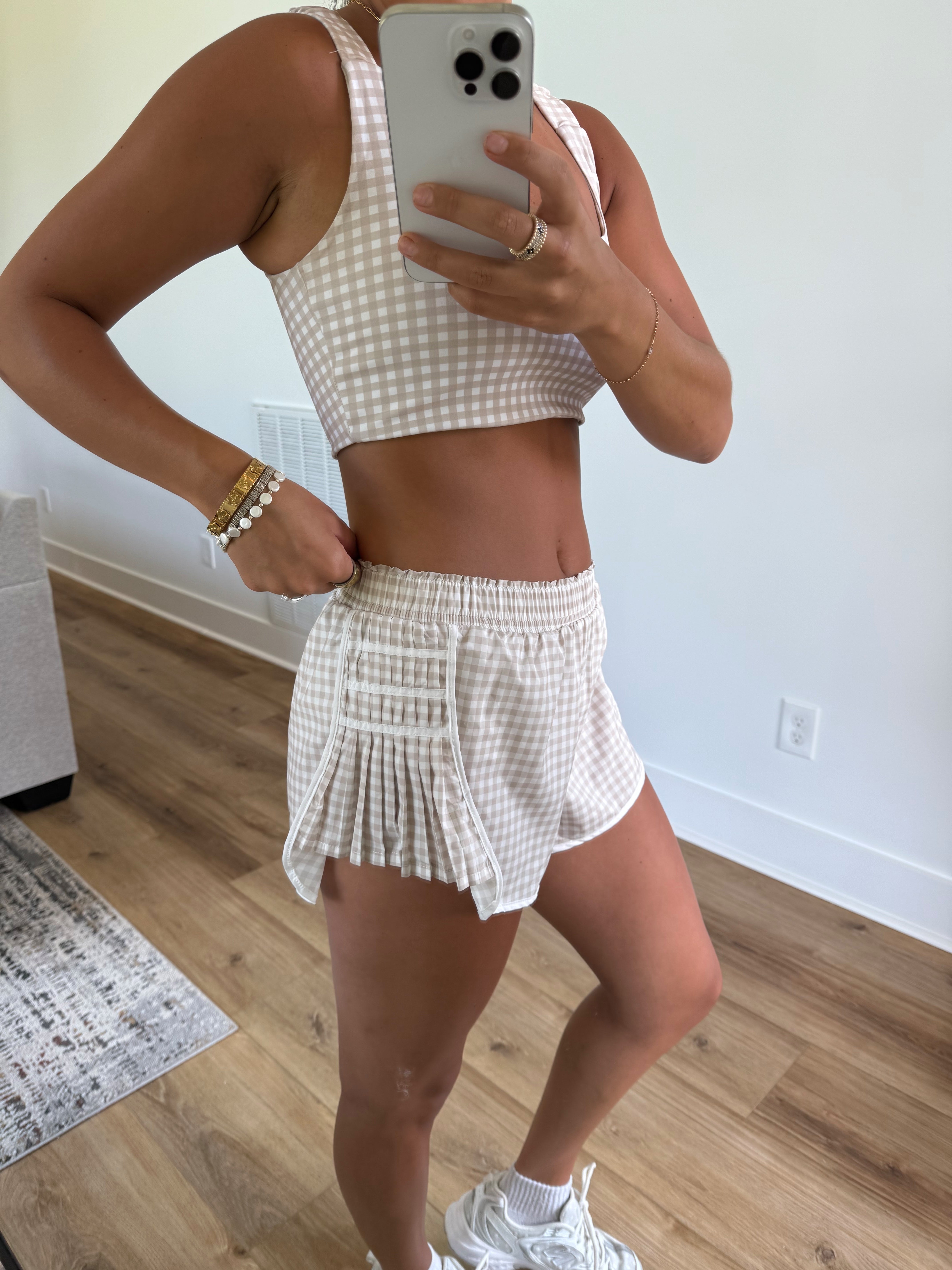 Beige Gingham Flutter Shorts