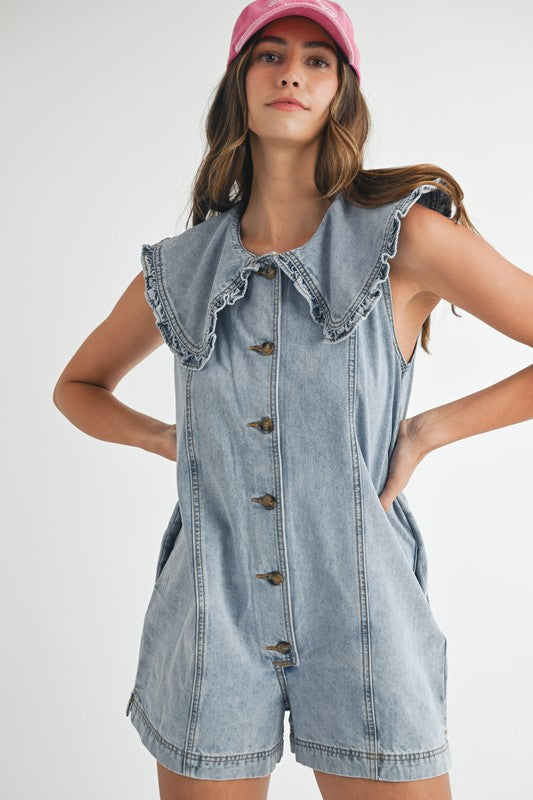 Collar Me Cute Romper (Light Denim)