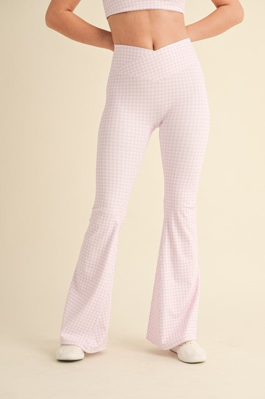 Pink Gingham High Waisted Cross Over Leggings