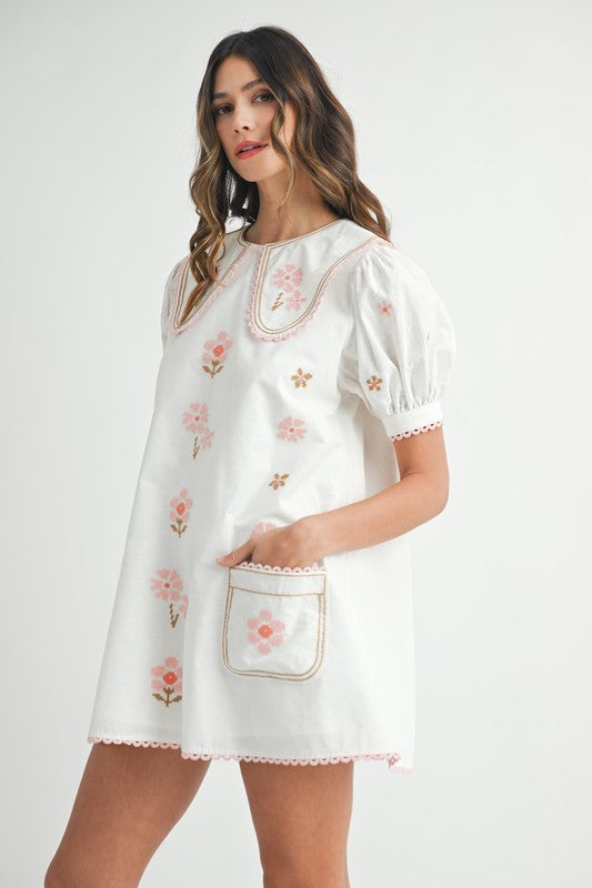 Flower Embroidery Mini Dress