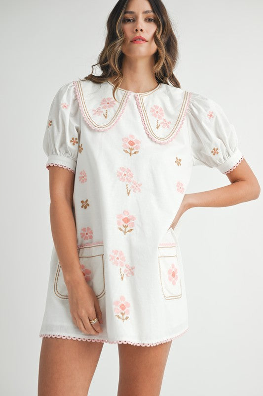 Flower Embroidery Mini Dress