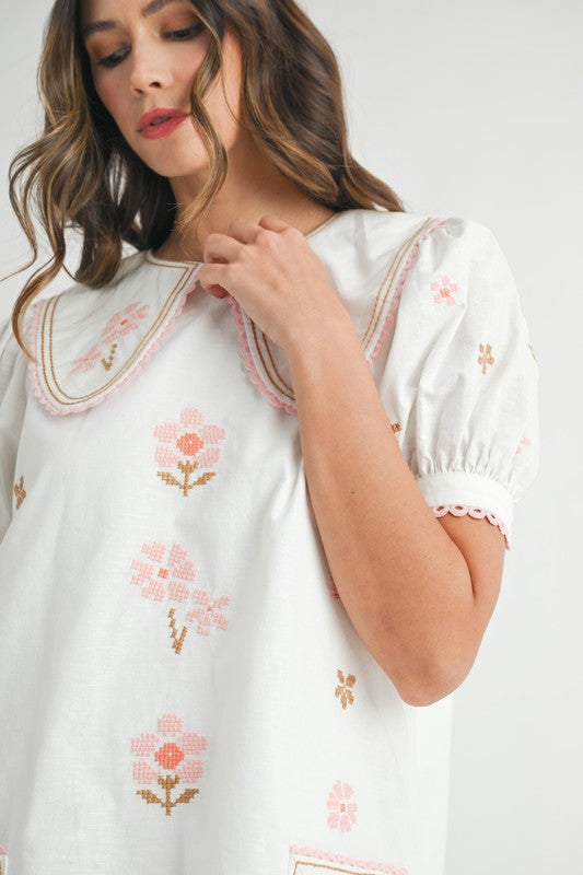 Flower Embroidery Mini Dress
