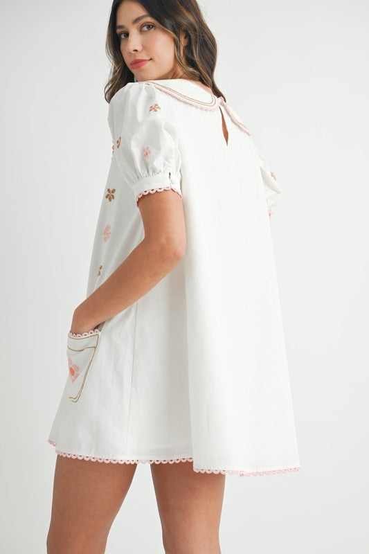 Flower Embroidery Mini Dress
