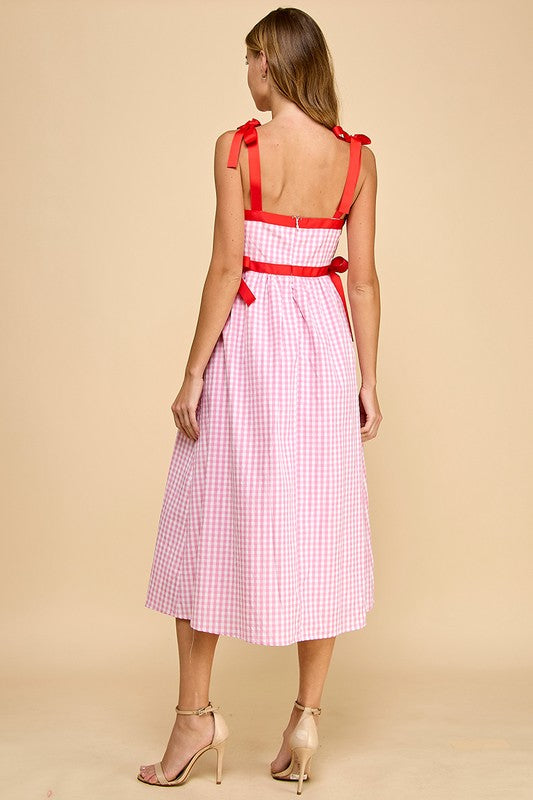Pink/Red Plain Midi Dress