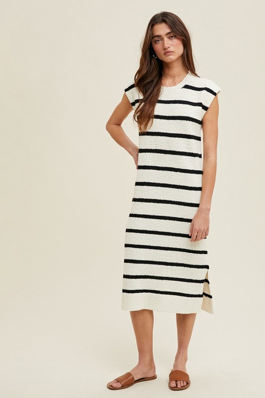 Salted Stripes Midi Dress (Off-White)
