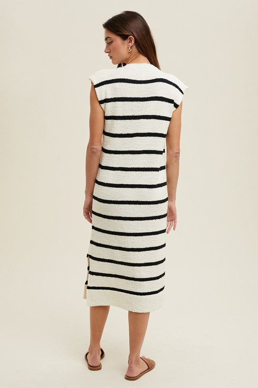Salted Stripes Midi Dress (Off-White)