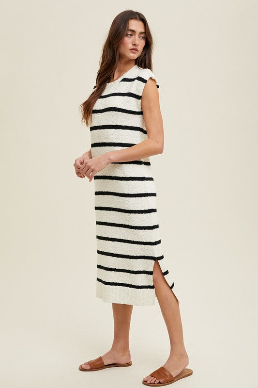 Salted Stripes Midi Dress (Off-White)