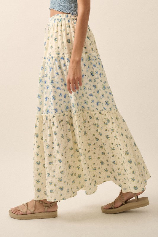 Pia Flower Field Maxi Skirt (Blue)(Restock)