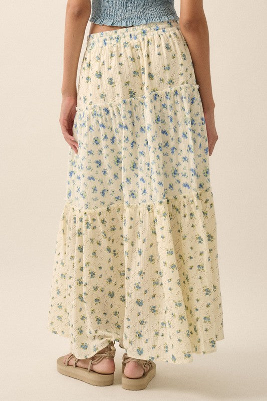 Pia Flower Field Maxi Skirt (Blue)(Restock)