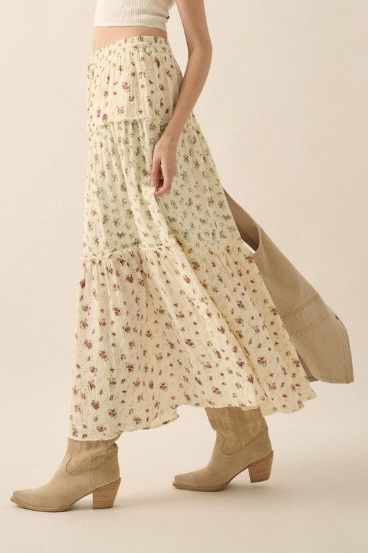 Pia Flower Field Maxi Skirt (Pink)