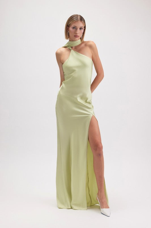 Wrapped in Satin Maxi Dress (Green)