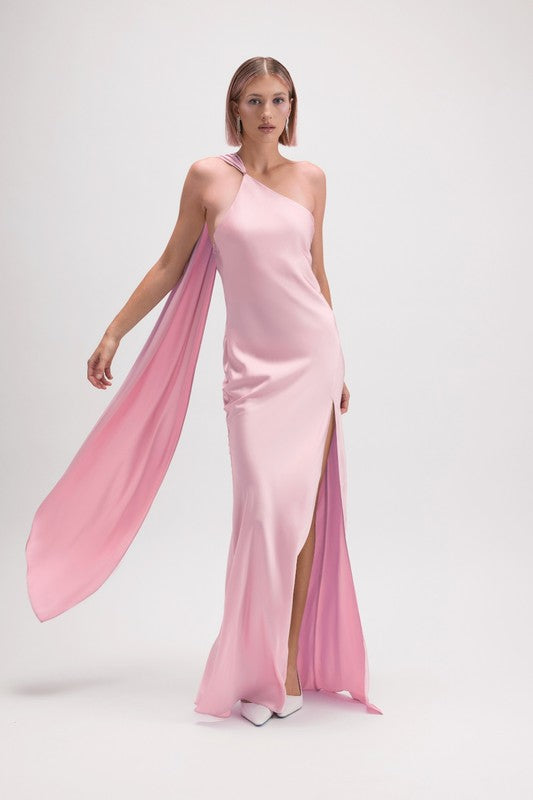 Wrapped in Satin Maxi Dress (Pink)