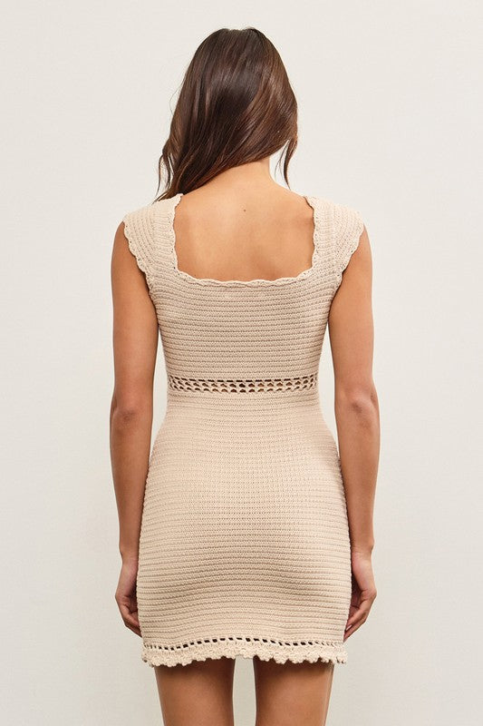 Sand Crochet Mini Dress