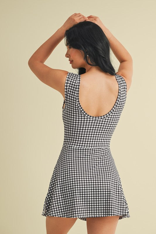 Black Gingham Wrap Athletic Dress