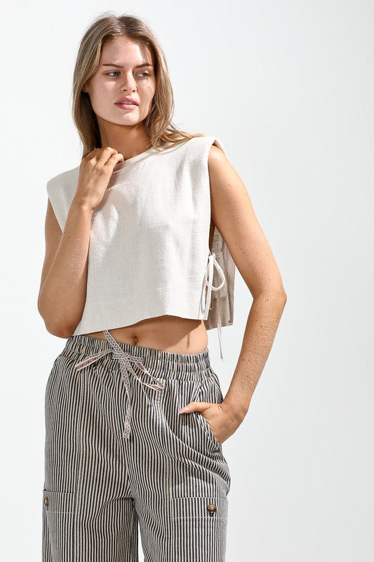 Linen Side Tie Top