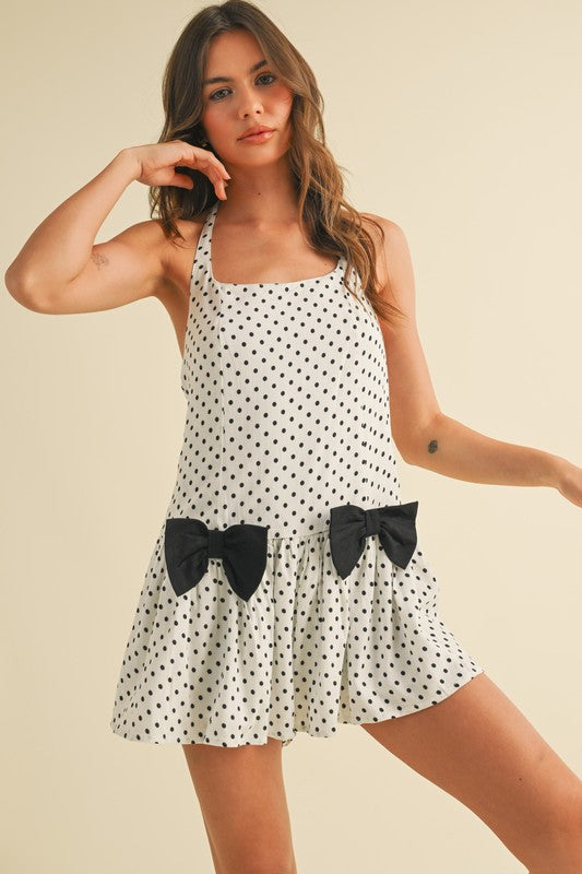 Bow Tie Babydoll Romper (White/Black)